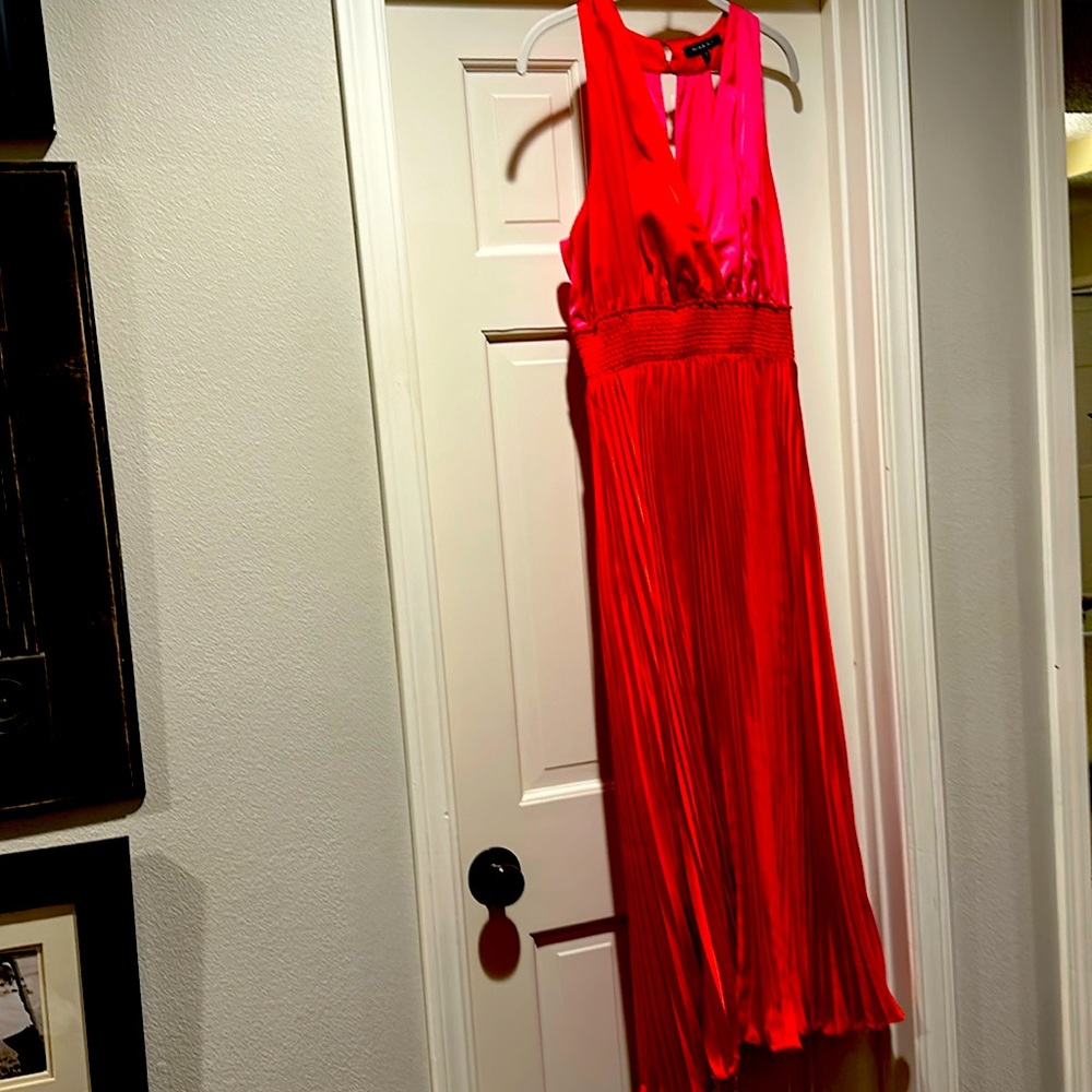 Pink and red pleated dress